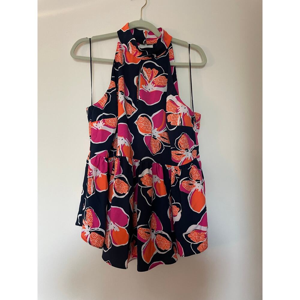 Kaari Blue Floral Babydoll Halter Top Size L